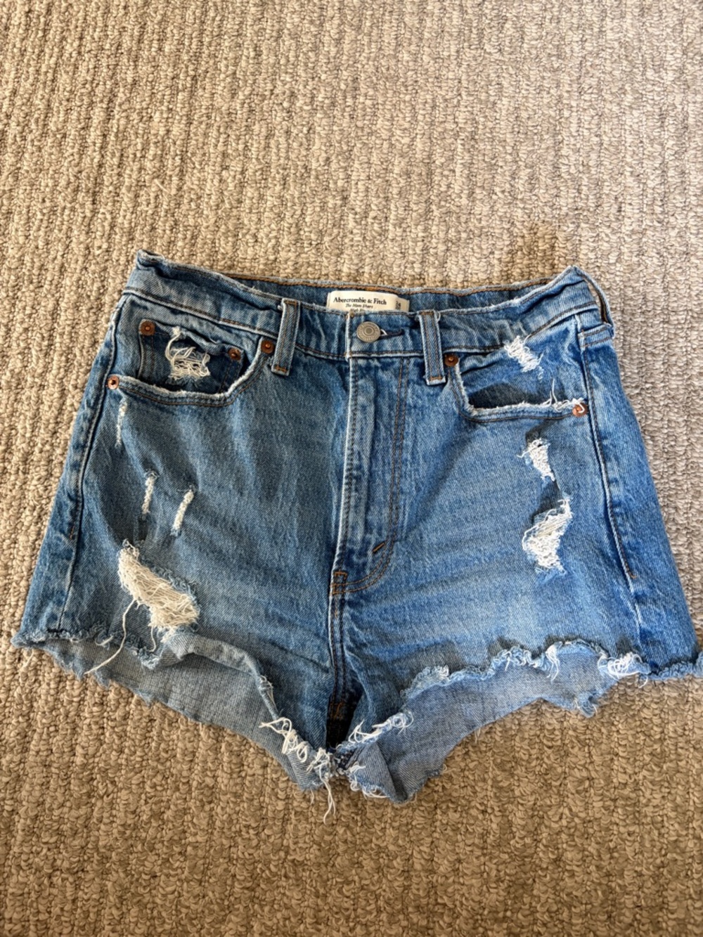 Abercrombie & Fitch Distressed Denim Cutoff Shorts - Light Blue High Rise